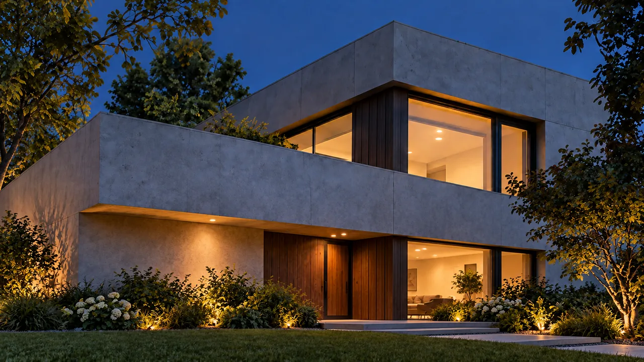 Residencia contemporánea con iluminación eléctrica exterior
